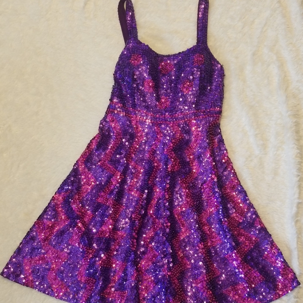 Sequined and beaded pink and purple cocktail dress